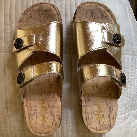 Alegria Krystal Leather Adjustable Slide Sandals Champagne SZ 37 - Picture 4 of 16